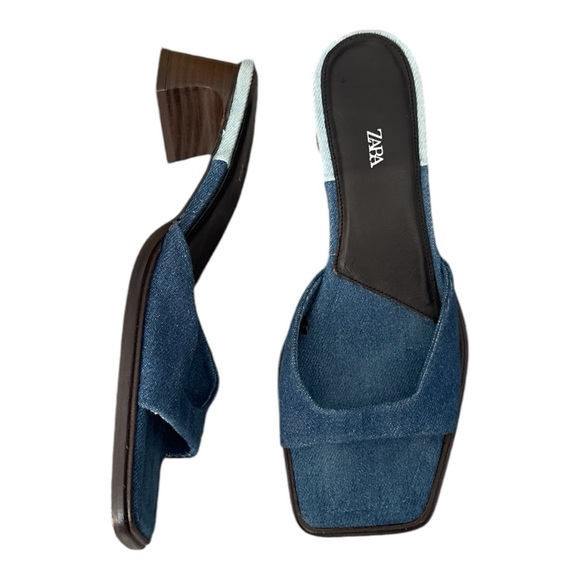 Zara Shoes - Zara Denim Block Heel Mules - Size 38 (US 7.5-8)